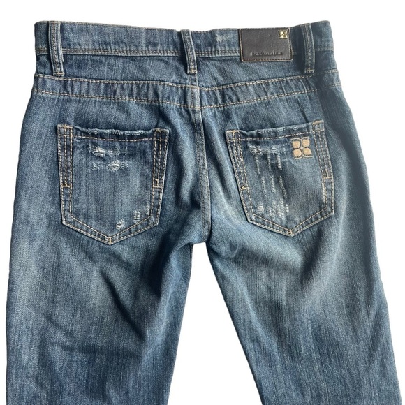 BCBGMAXAZRIA Distressed Boyfriend Jeans Gina Cyan Blue Size 25 oversized 30W - Picture 5 of 8